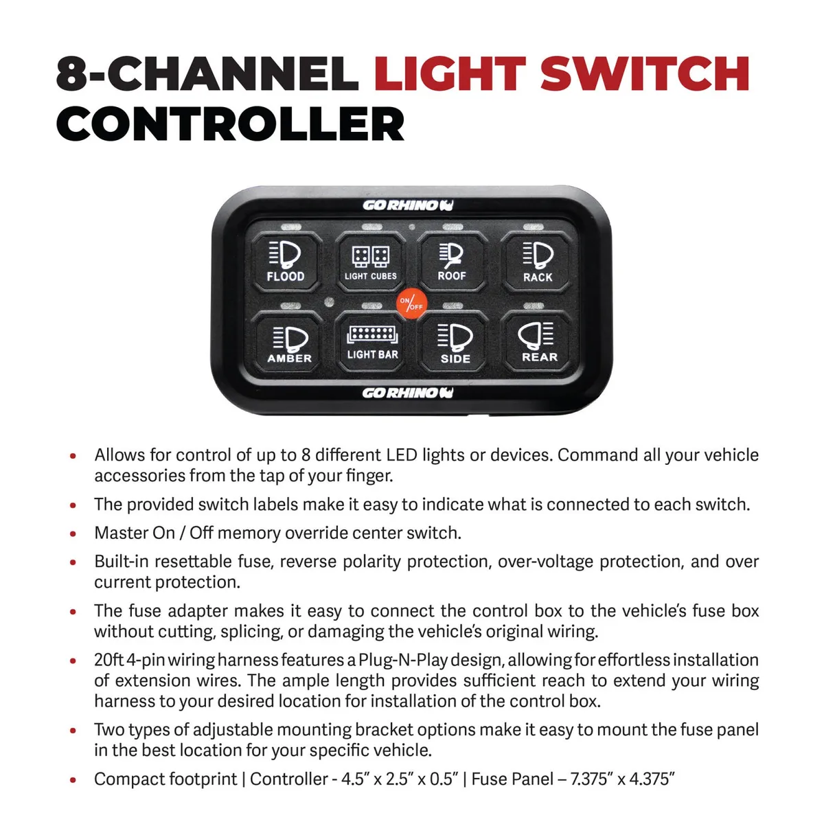 Go Rhino 758CHSCRGB - RGB/BT 8-Channel Light Switch Controller W/O RF Control product image