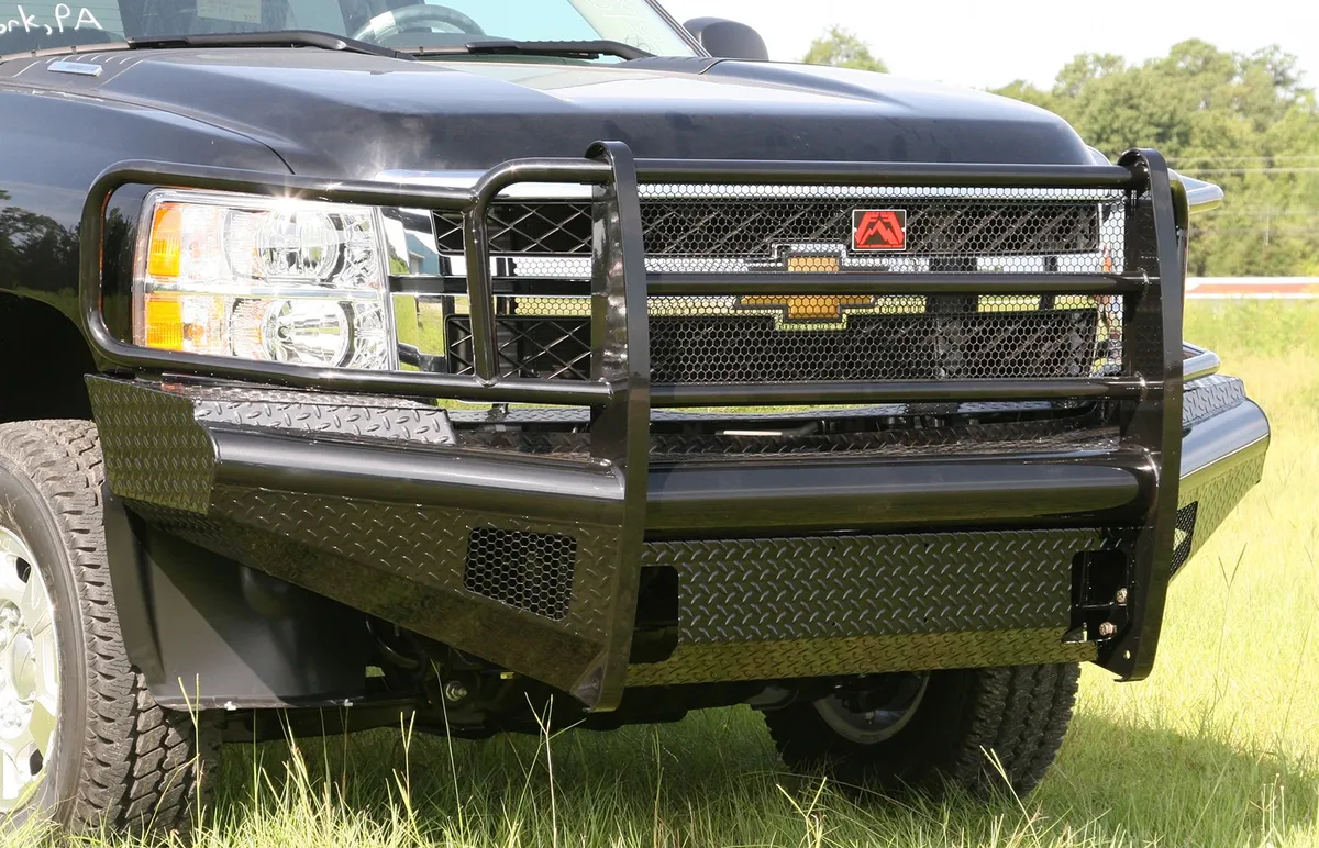 Black Steel Front Ranch Bumper; 2 Stage Black Powder Coated; w/Full Grill Guard; Incl. Light Cut-Outs; product image
