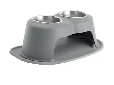 Weathertech Pet Feeding System; Dark Grey; Double High 8 in. w/32 oz. Stainless Bowls;