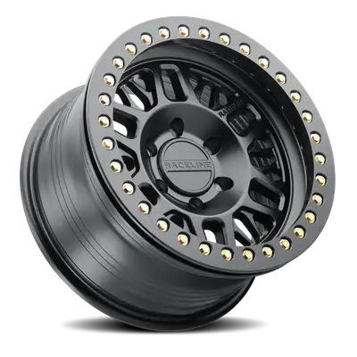 Raceline Aluminum Wheels 17x9 Ryno Cast Beadlock RT951B Satin Black Black Beadlock Ring -12 Offset 8 on 165.1 Bolt Pattern 130.81 Bore Raceline