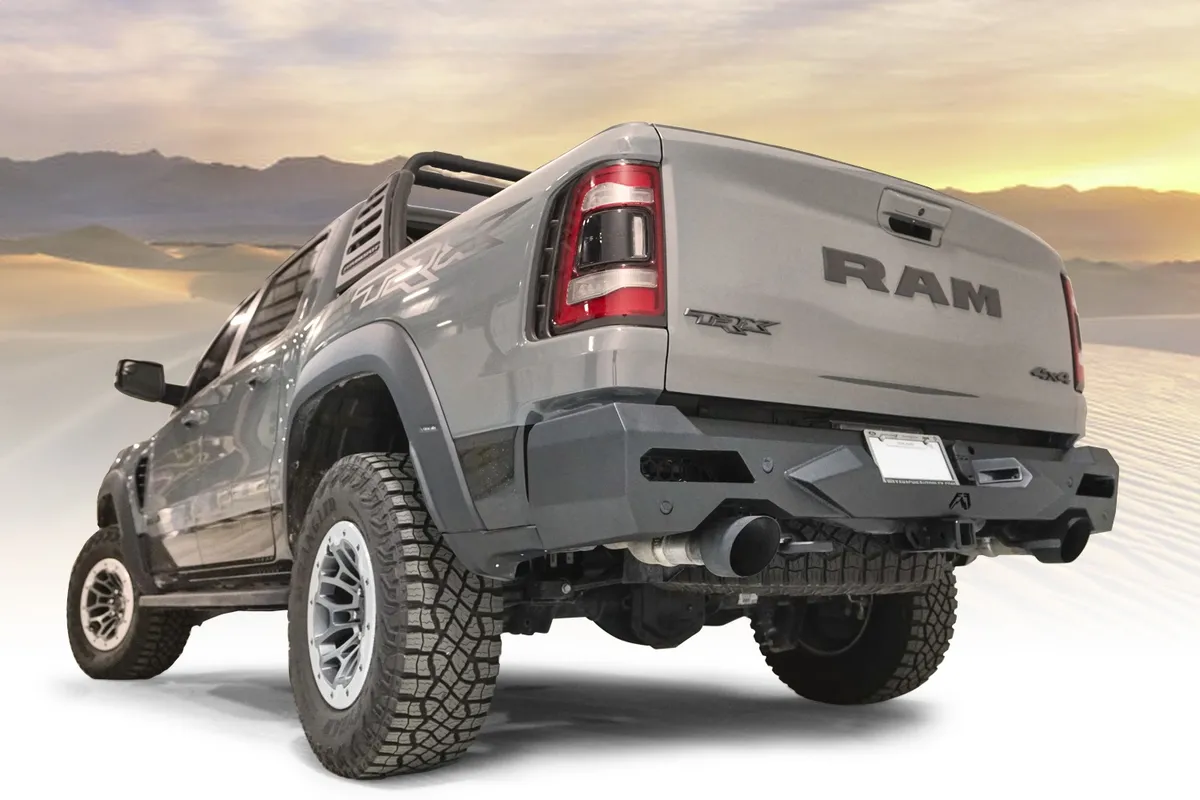 Vengeance Rear Bumper; Receiver Hitch; Wiring Locations; Sensor Compatible; 2 Stage Matte Black Powder Coat; product image