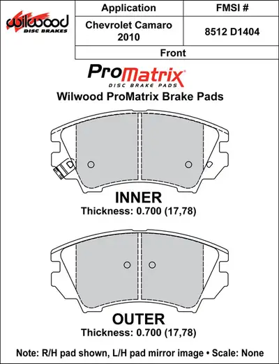 Wilwood Brakes 2010 - 2015 Chevrolet Original Equipment Pads - 150-D1404K