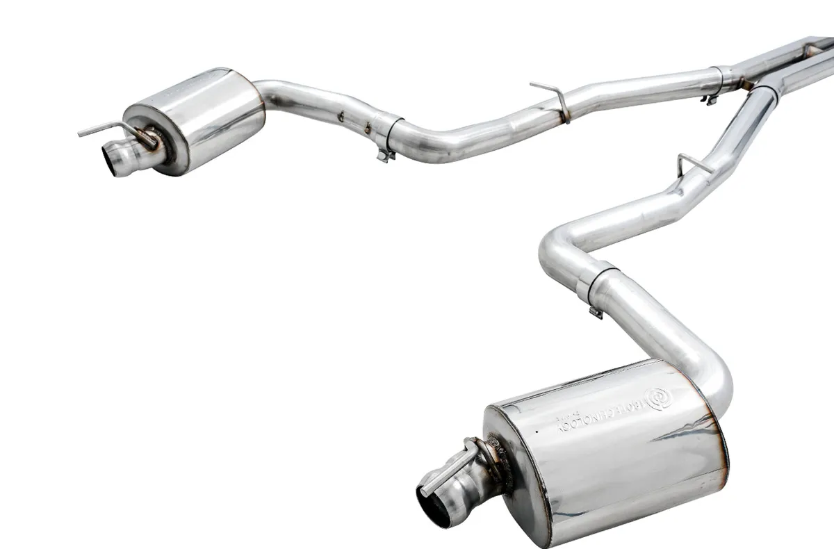 AWE Track Edition Exhaust for 15+ Challenger 6.4 / 6.2 SC - Chrome Silver Quad Tips product image