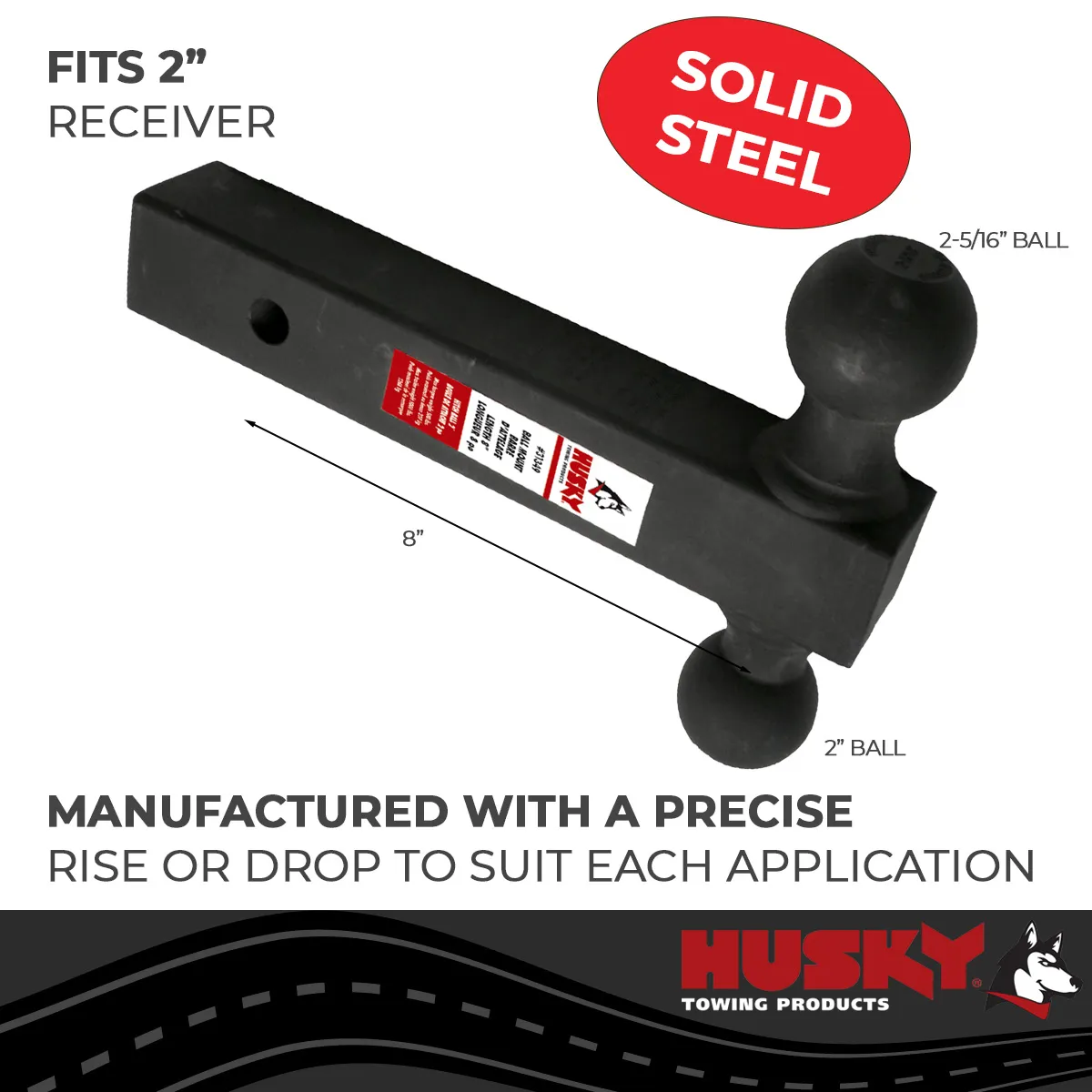 Husky Towing 31354 Fits 2 Recvr Welded 2 Ball & 2-5/16 Ball 5K Gross Wt 8 Solid Shank Steel Blk product image