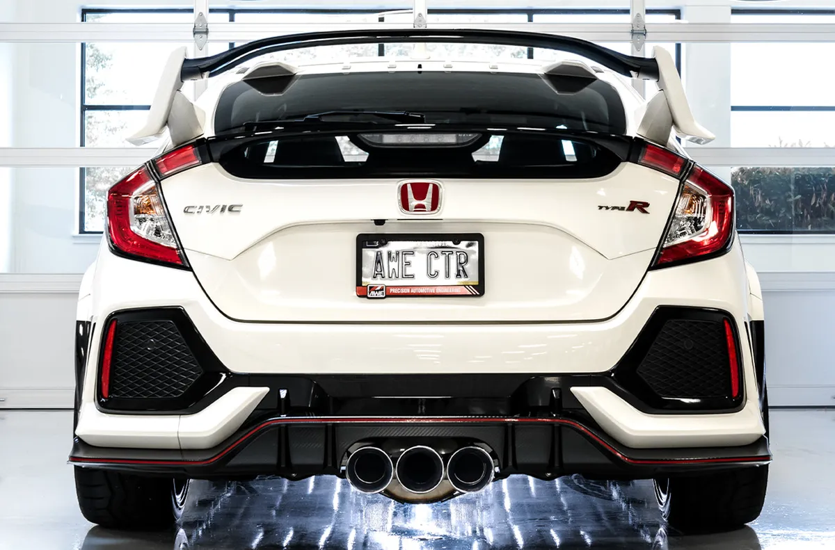 AWE Track Edition Exhaust for FK8 Civic Type R (includes Front Pipe) - Triple Chrome Silver Tips product image