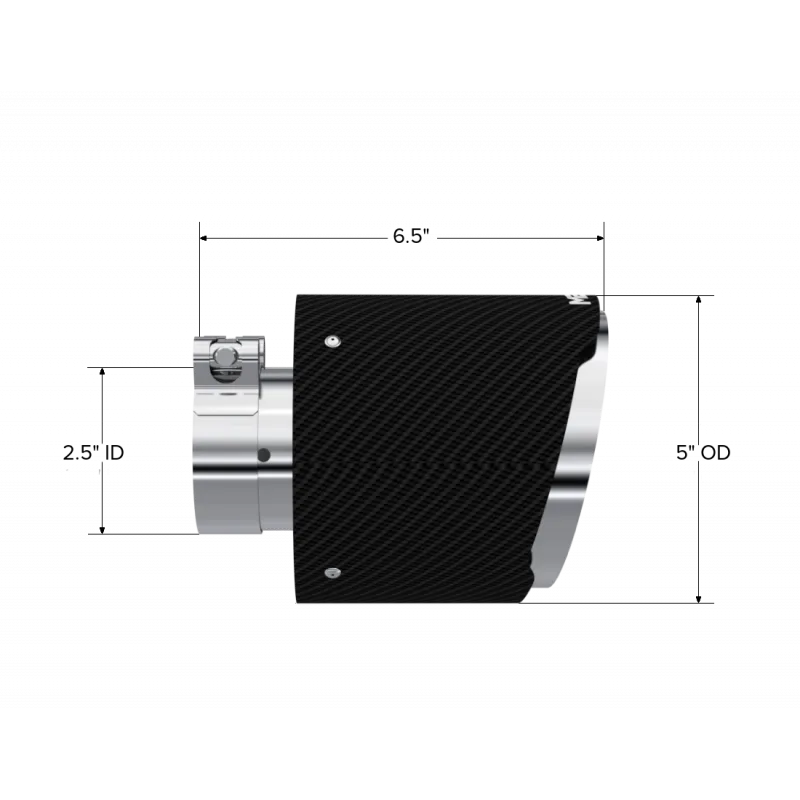 Exhaust Tip 2.5 Inch ID 5 Inch OD Out 6.5 Inch Length Angle Cut Dual Wall Carbon Fiber and Stainless Steel MBRP product image