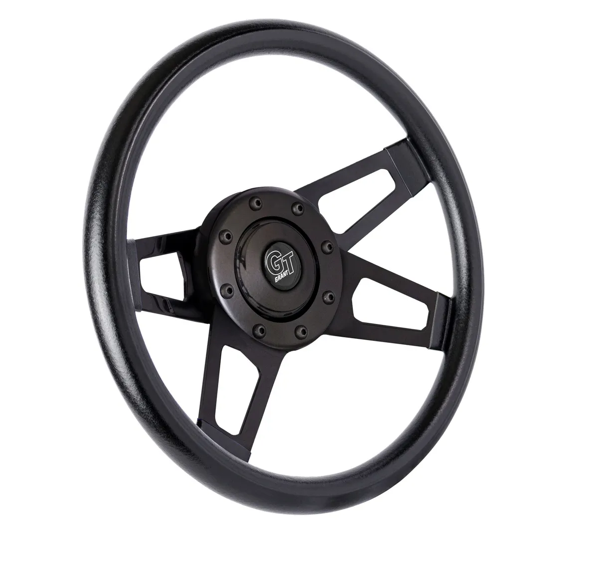 Challenger Steering Wheel; 13 1/2 in. Diameter; 3 in. Dish; Black Cushion Grip; Matte Black Dual Plane Spokes; product image