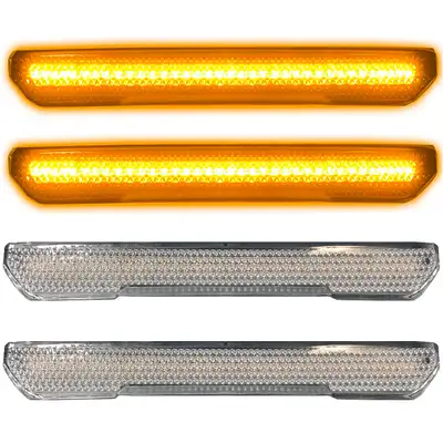 Recon Accessories Gmc 20-23 Sierra HD 4th Gen Fender Lenses 4-Piece Set w 4 Amber LED Lights Attn Fits All Single-Wheel HD Dually Trucks - Clear Lens w Chrome Trim