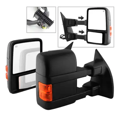 Spyder Auto XTune Door Mirror Set; Left And Right; Manual Extendable; Power Heated/Adjustable; w/LED Signal; Amber;