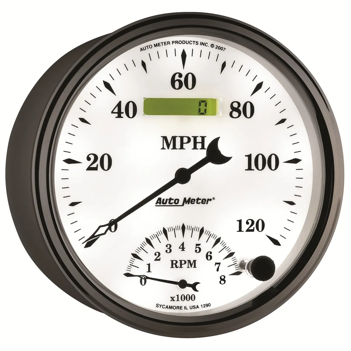 Gauge, Tach/Speedo, 5", 120mph & 8k RPM, Elec. Program, Old Tyme White II product image