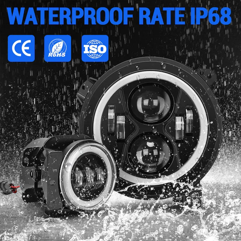 Upgrade 9'' Jeep Halo Headlights & Fog Lights with DRL for 2018-Later Jeep Wrangler JL & Gladiator JT product image