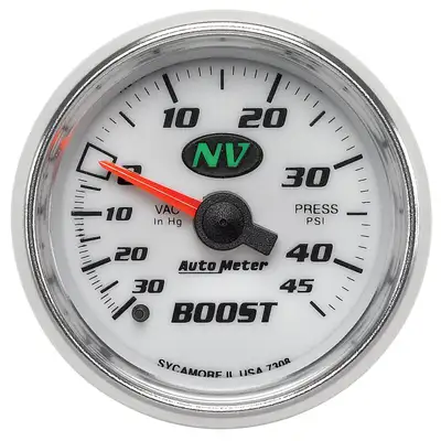 AutoMeter Gauge, Vac/Boost, 2 1/16", 30inHg-45psi, Mechanical, NV