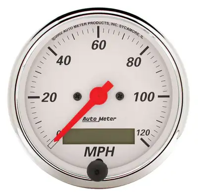 AutoMeter Gauge, Speedometer, 3 1/8", 120mph, Elec. Prog. w/ LCD Odo, Arctic White
