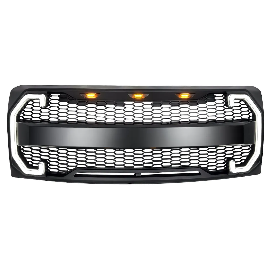 Raptor Style Mesh Grille W/ DRL & Turn Signal Lights - Matte Black For 2009-2014 Ford F150 product image