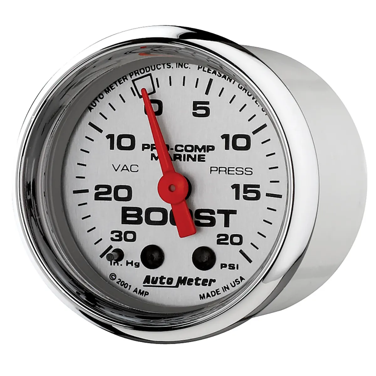 Gauge, Vac/Boost, 2 1/16", 30inhg-20psi, Mechanical, Marine Chrome product image