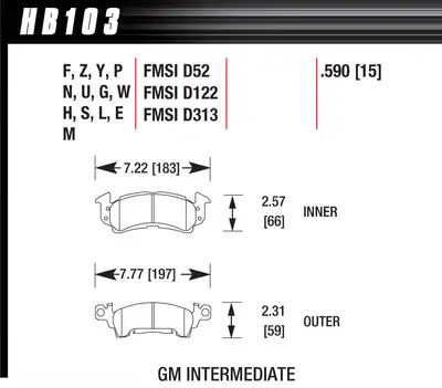 Hawk Performance Overall Thickness: 15 mm Compound: DTC-70 GM Intermediate