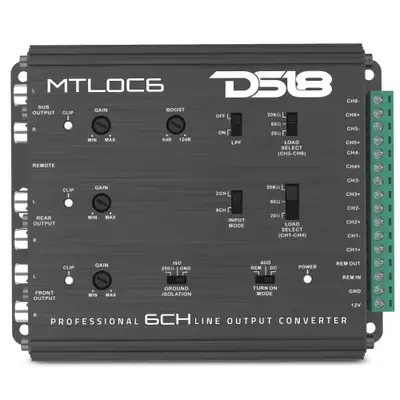 DS18 6-Channel | Speaker Emulator | Remote Out | Level Matching Controls | LED Clip Indicator | Load Selector | Input Mode Selector | Ground Insolation