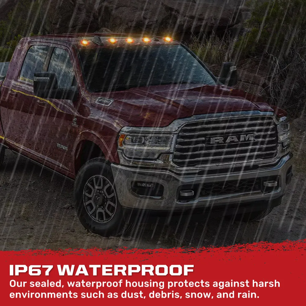 Dodge 19-23 RAM Heavy-Duty 2500 3500 5-Piece Set Smoked Cab Roof Light Lens With 2-Way Forward Rear Facing Amber Ultra High-Power Leds - Attn Plug-N-Play Replacement For OEM Factory Installed Cab Roof Lights product image