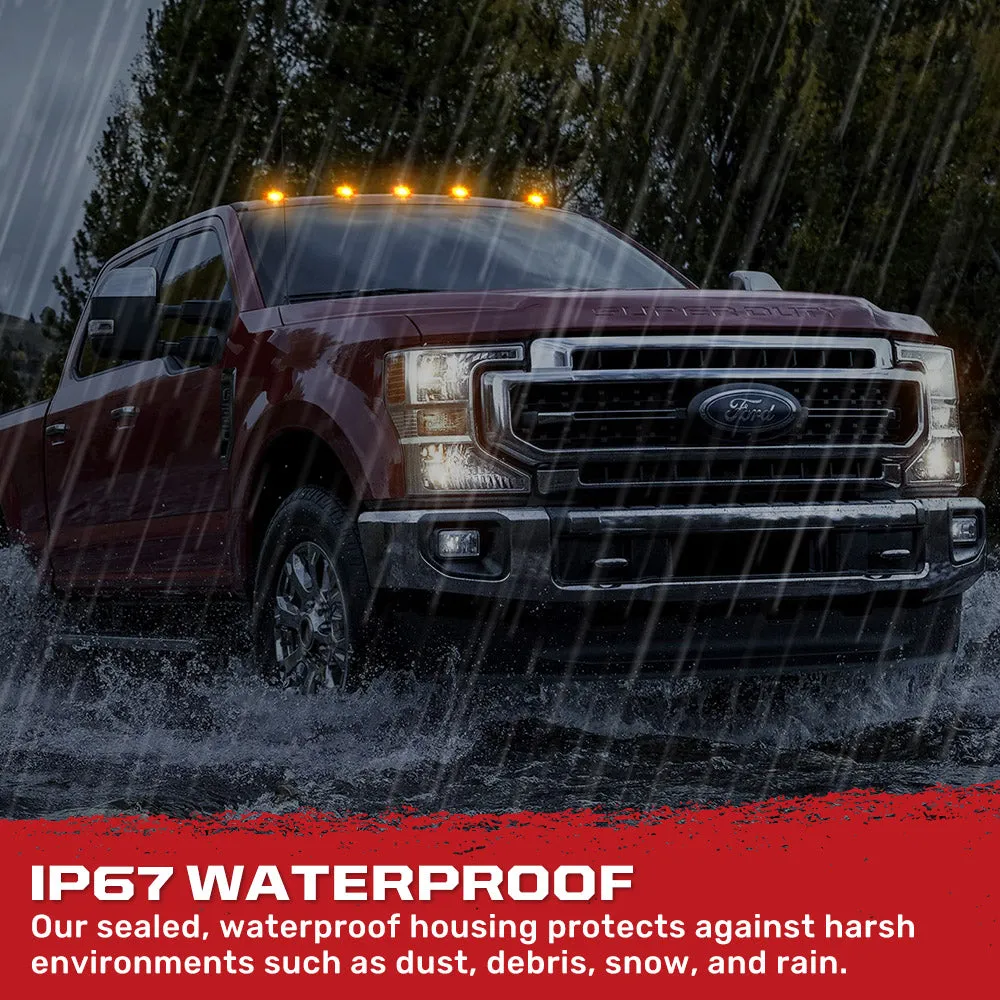 Ford 17-23 Superduty 5-Piece Set Clear Cab Roof Light Lens With 2-Way Forward Rear Facing White Ultra High-Power Leds - Attn This Cab Light Set is For a Fresh Install on a Truck That Did Not Come With OEM Cab Roof Lights no Square Hole Required - on product image