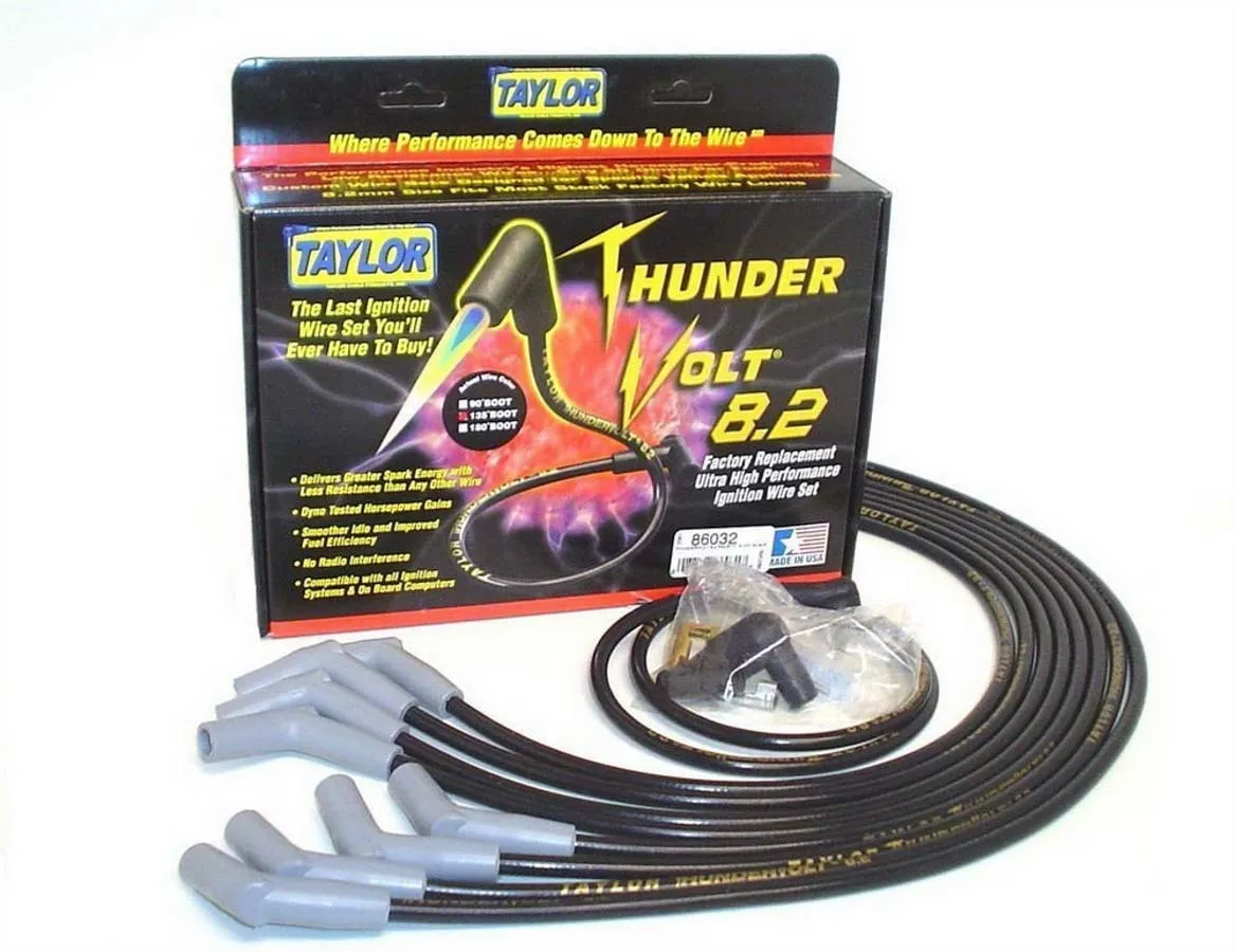 Taylor Cable Taylor Cable Chevy Big Block Race Fit 8.2mm Thundervolt Spark Plug Wire Set with Over Valve Cover HEI Fitment - Black - 135° Spark Plug Boot Angle - 86032