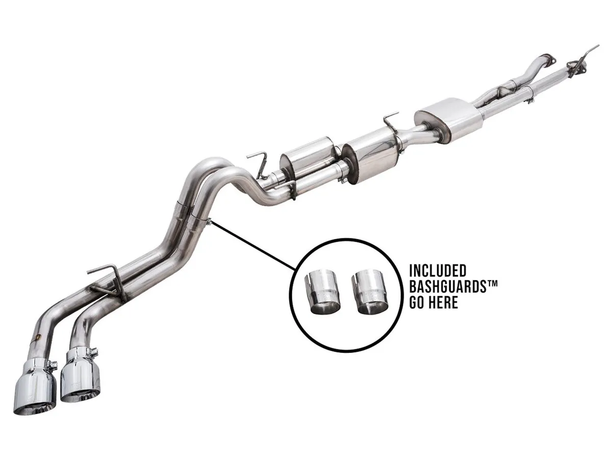 AWE 0FG Exhaust with BashGuard for 3rd Gen Tacoma - Dual Diamond Black Tips product image