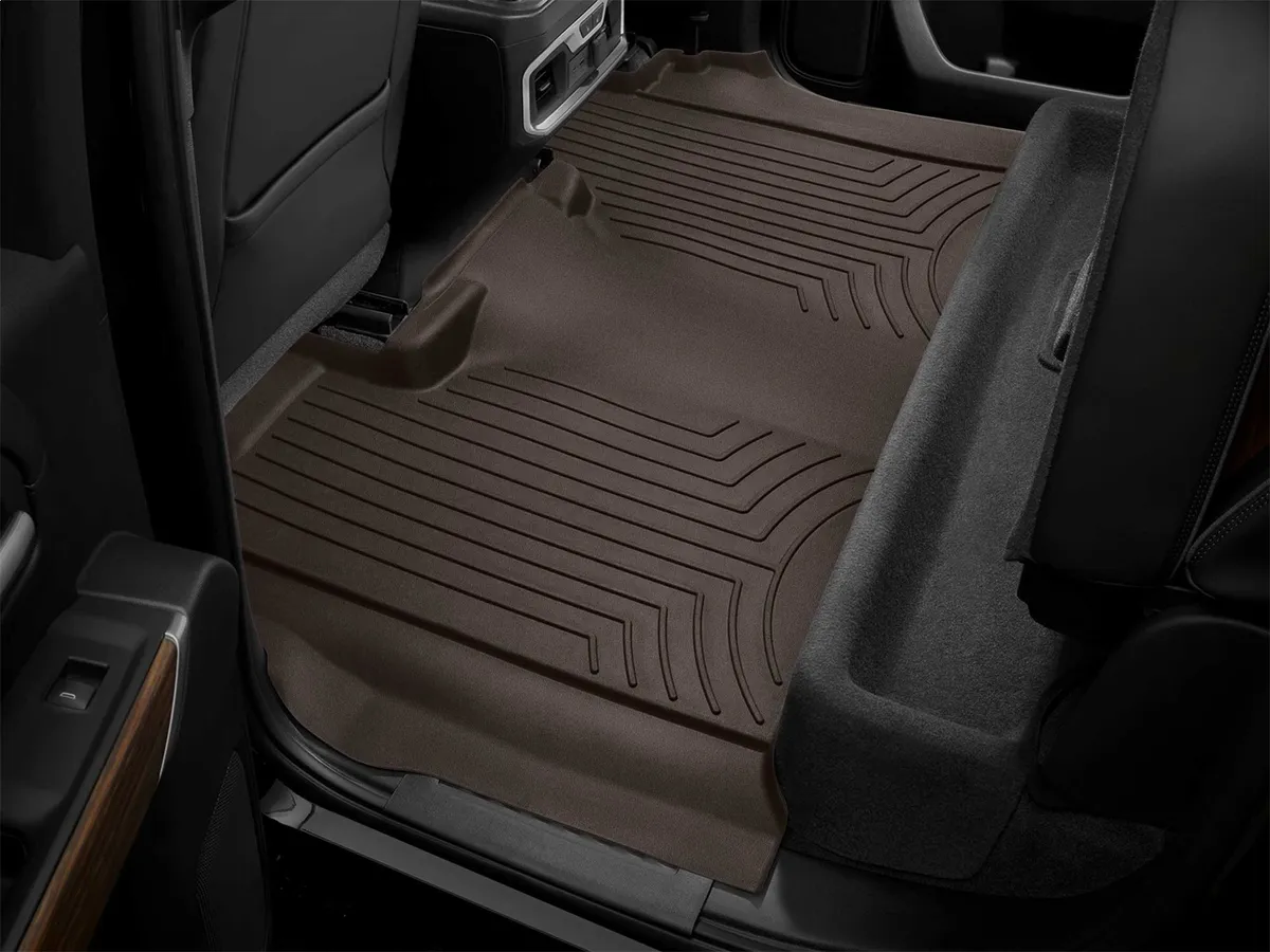 Rear FloorLiner HP Chevrolet Silverado 1500 2019 + Cocoa Crew Cab Bucket Seating carpeted storage product image