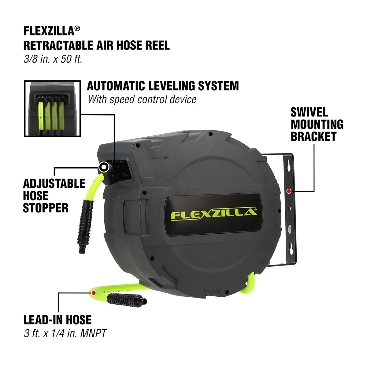 fz Enclosed Plastic Retractable Air Hose Reel 3/8in 30ft product image