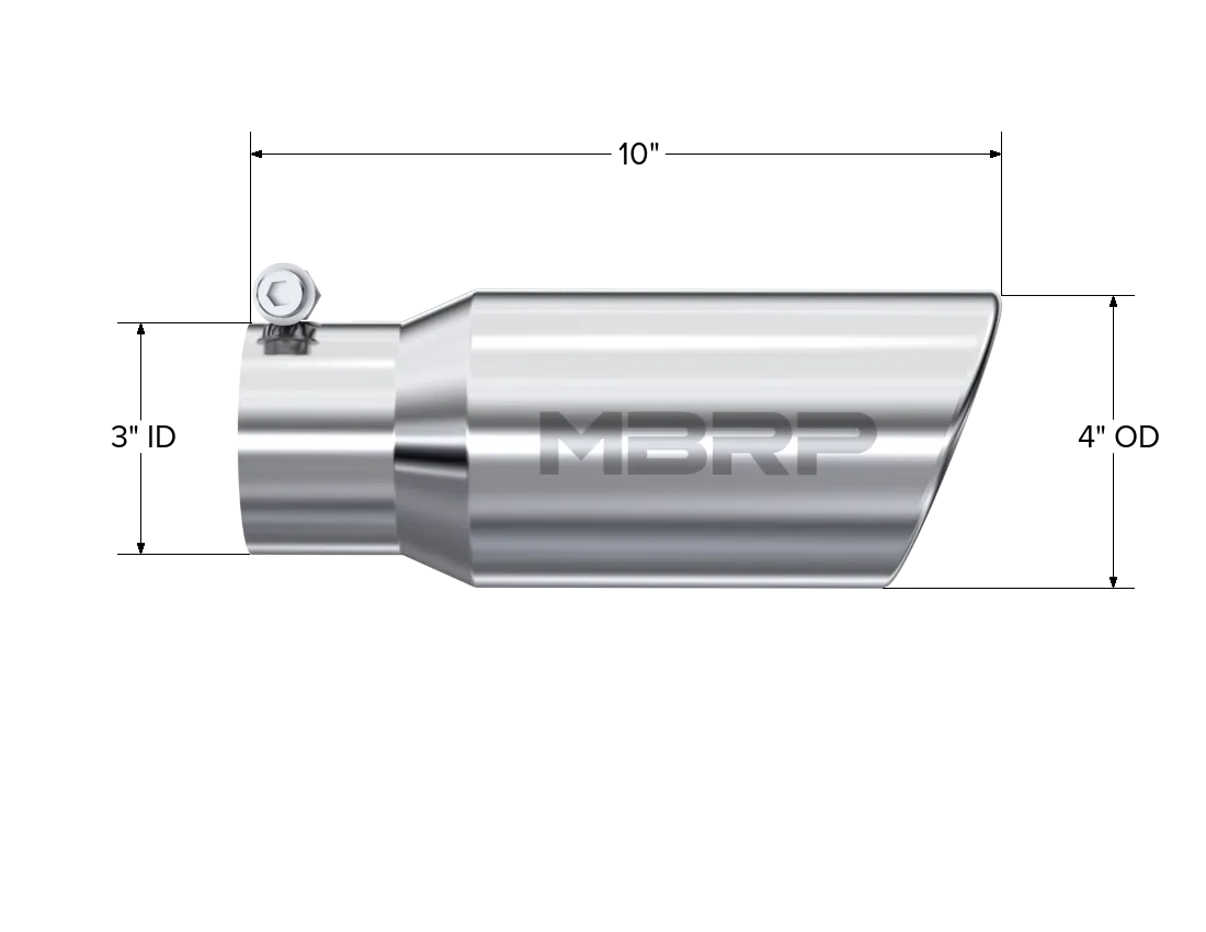 Armor Pro Exhaust Tip; 3 in. Inlet Diameter; 4 in. Outlet Diameter; 10 in. Length; Angled Rolled End; T304 Stainless Steel; Mirror Polished; product image