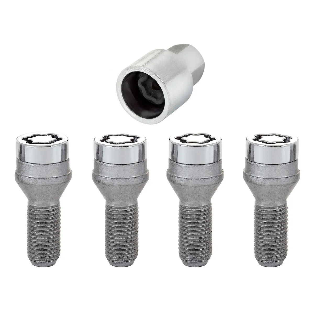 McGard Wheel Lock Set M14x1.25 Bolt Cone Seat 17mm Hex 27.3mm Shank Chrome