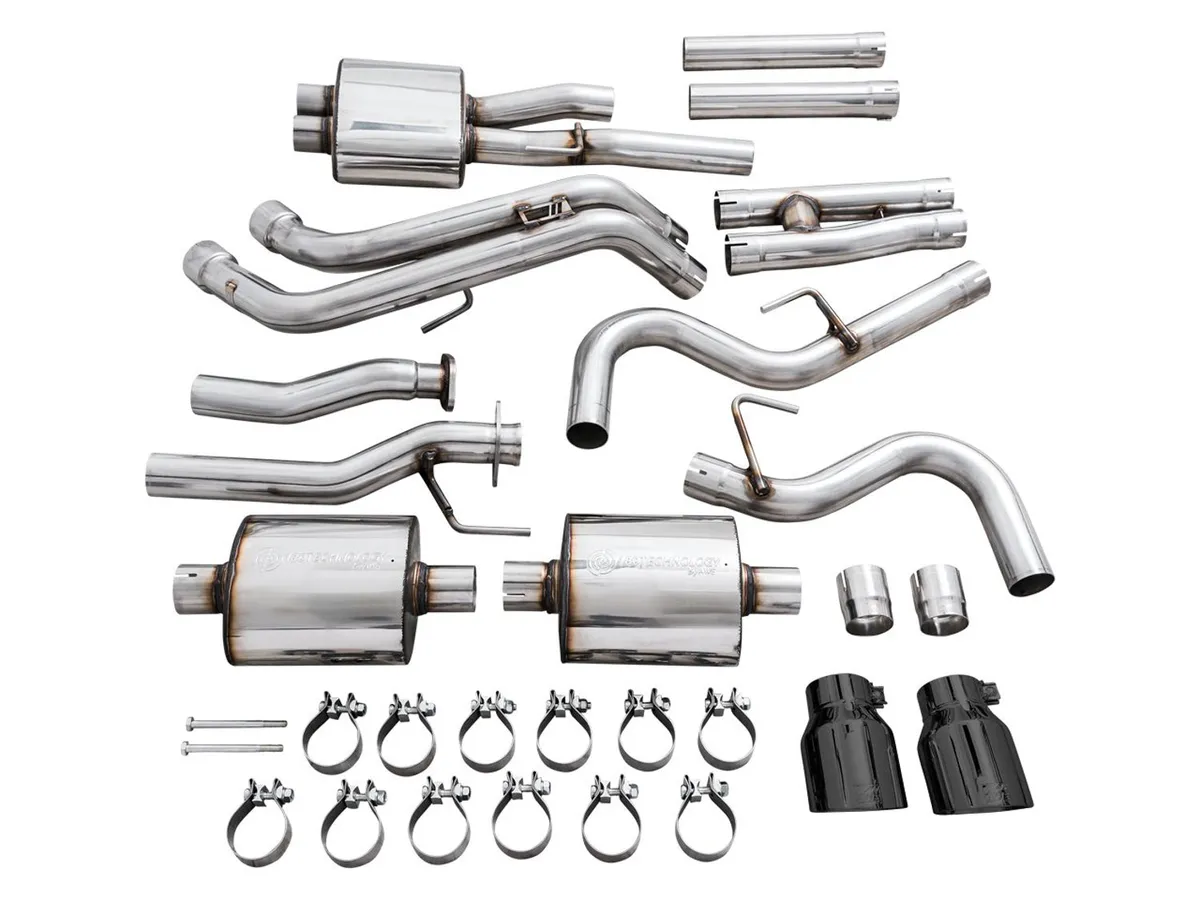 AWE 0FG Exhaust with BashGuard for 3rd Gen Tacoma - Dual Diamond Black Tips product image