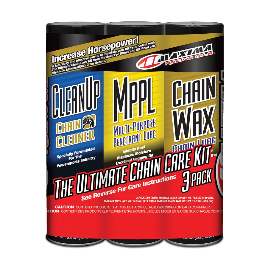 Maxima Chain Wax Ultimate Care Combo Kit Chain Cleaner/Penetrant Lube/Chain Wax 3pac