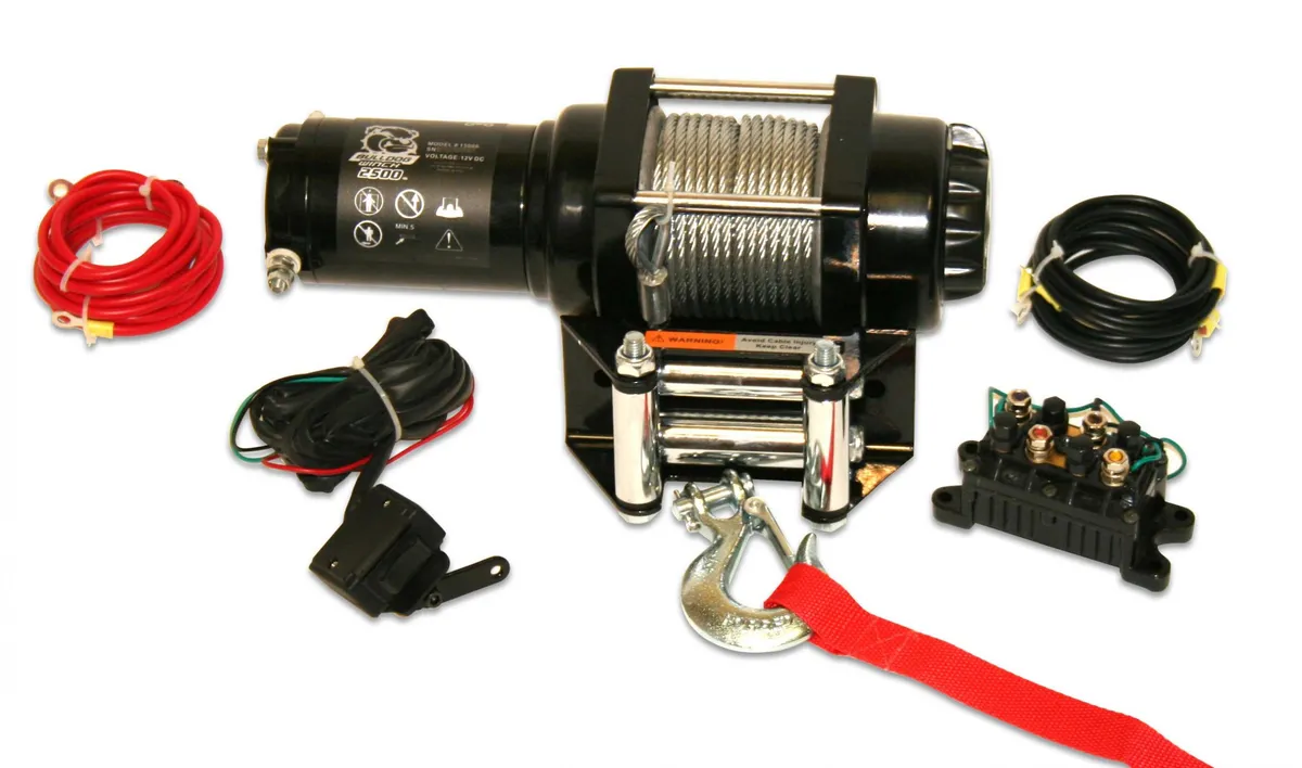 Bulldog Winch 2,500 LB ATV Winch 50 Ft Wire Rope W/Mini Rocker Switch Mounting Channel Roller Fairlead Bulldog Winch