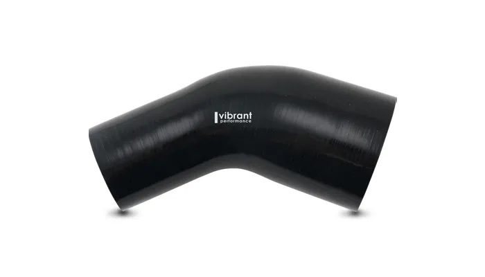 45 Degree Transition Hose Coupler; 3 in. Inlet ID; 4 in. Outlet ID; 4 in. Leg Length From Tangent; 4 in. Centerline Radius; 18 PSI Maximum Operating Pressure; Black; product image