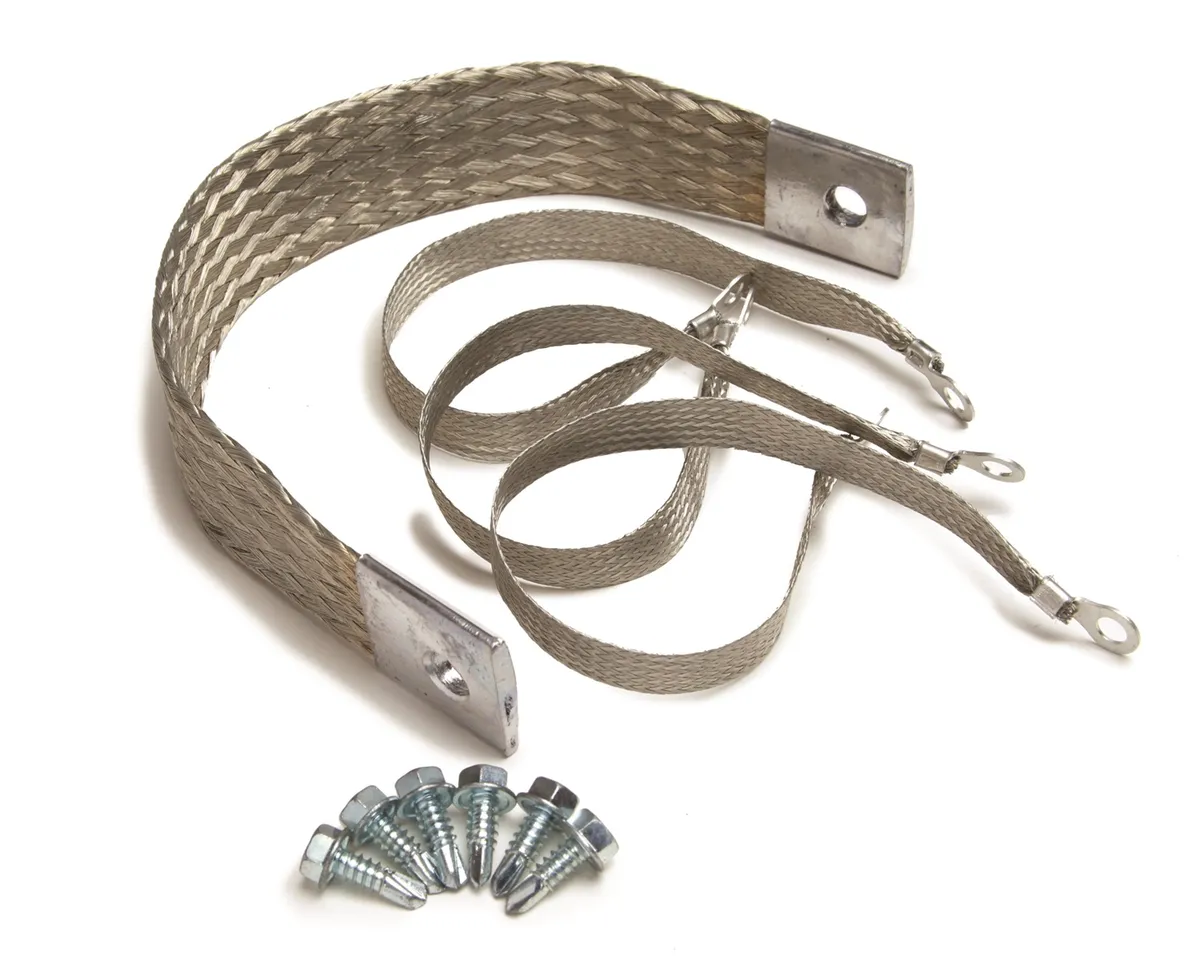 Body/Engine Ground Strap Kit; Incl. [1] 14 in. 1/0 HD Engine-To-Frame Strap/[3] 11 in. 10 Gauge Anything-To-Frame Straps/Self-Tapping Screws; Pre-Terminated And Ready To Install; product image