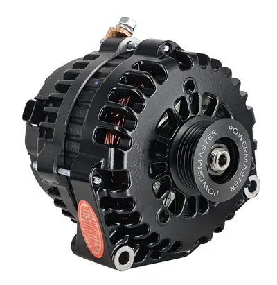 Power Master Alternator; AD244; Offset 2 in. Spools; 220 AMP; 150 Idle; w/2 Pin Voltage Regulator; OE Only; Black;