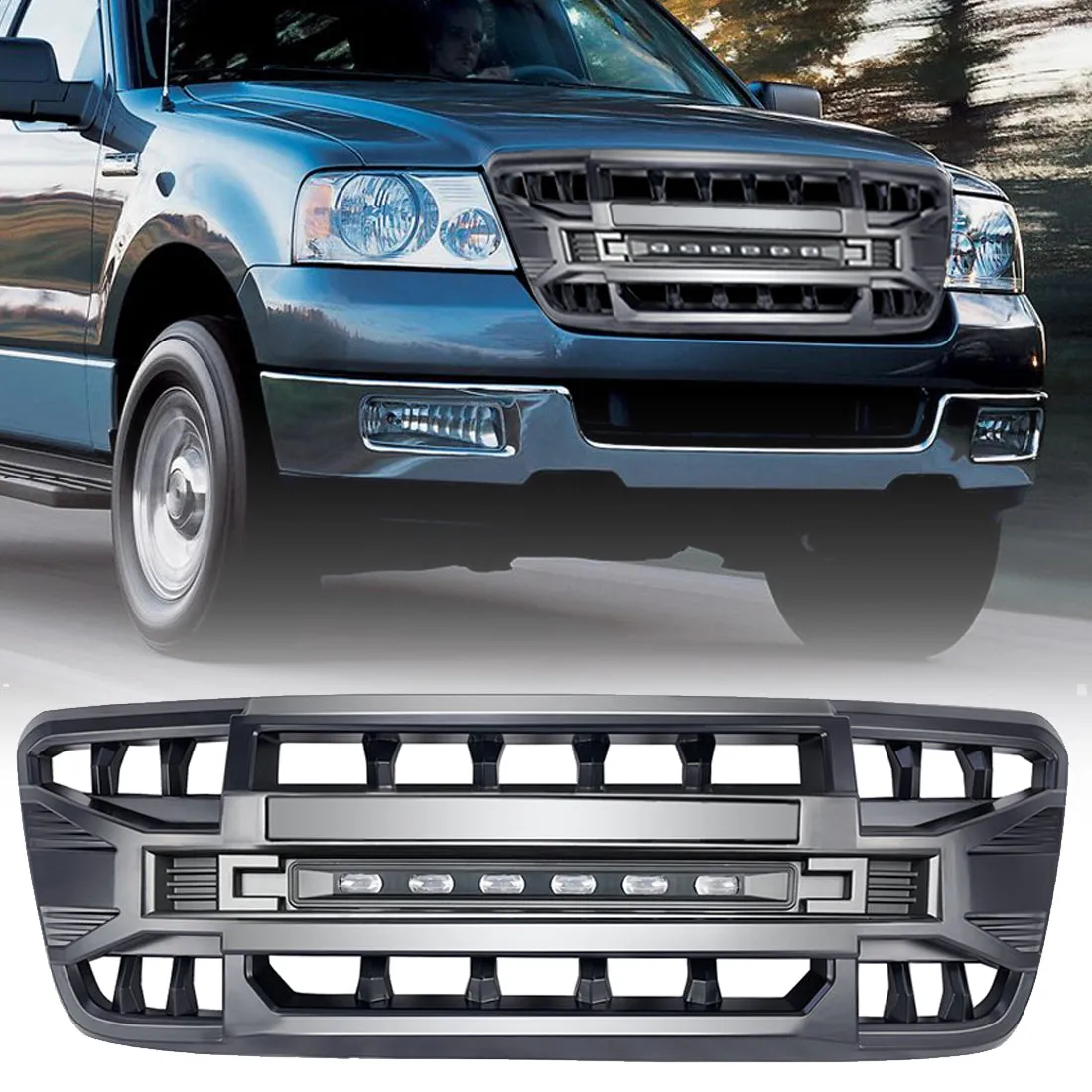 American Modified Amfmaa00113 Armor Grille With LED Off-Road Lights - Matte Black product image