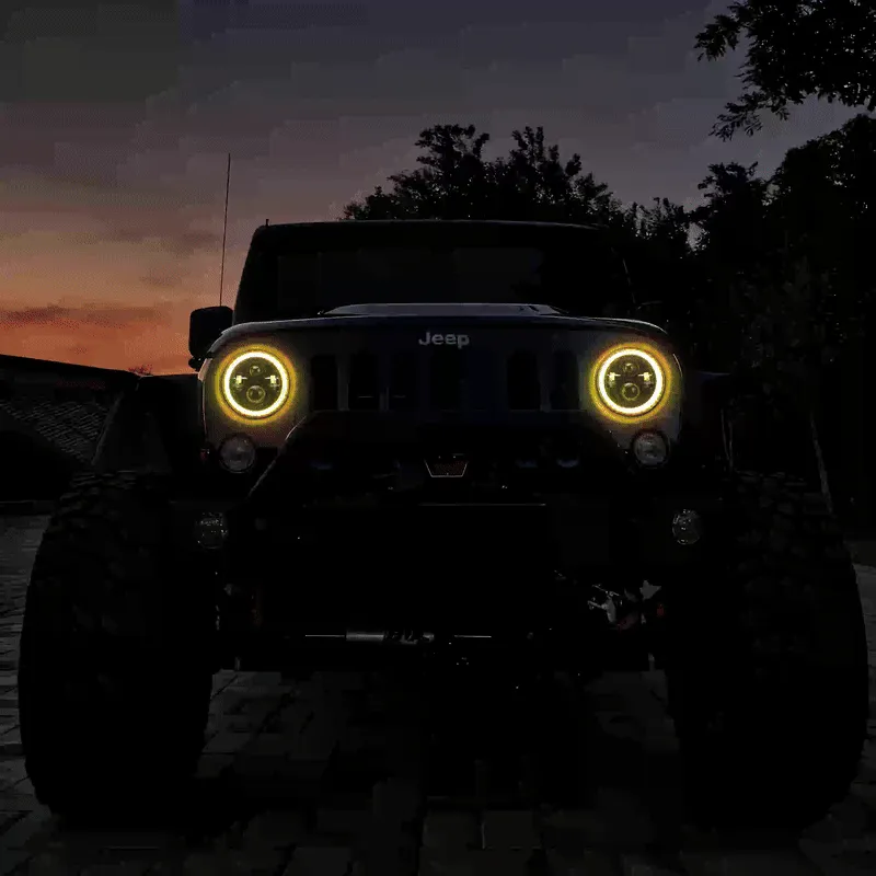 "7"" Jeep Wrangler LED Headlights with RGB Halo App Or Remote Control for 1997-2018" product image