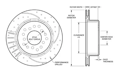 Wilwood Brakes Wilwood Rotor-1.91in Offset-SRP-BLK-Drill-LH 11.00 x .810 - 5 Lug