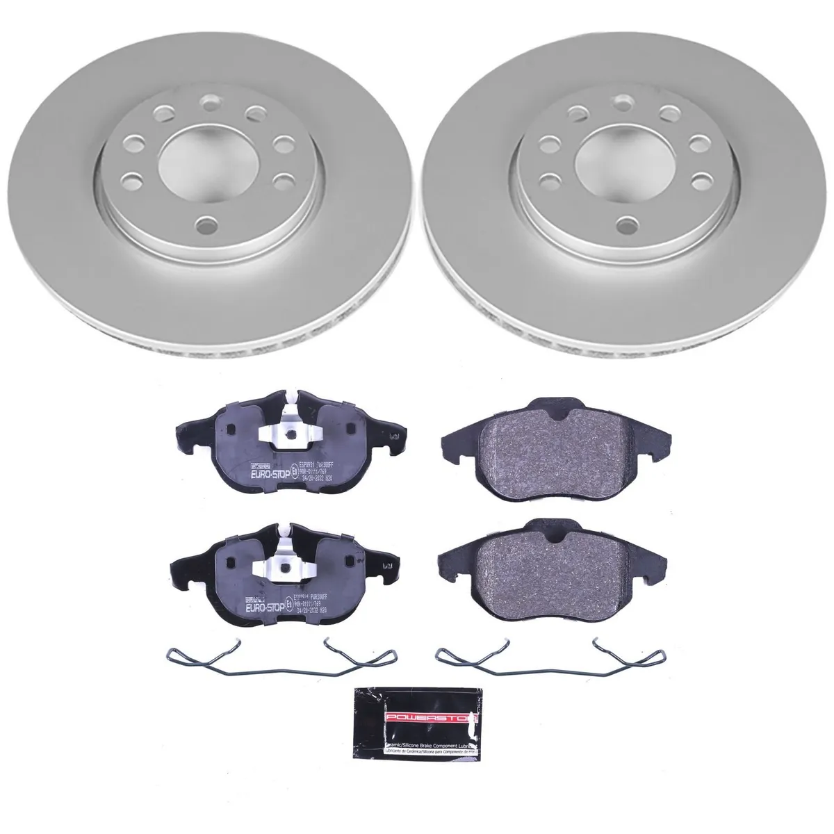 Euro-Stop Kit: Genuine Geomet Fully Coated Rotors; Ece-R90 Certified Pads W/Hardware product image