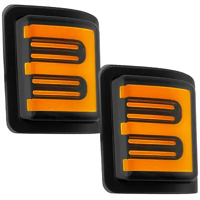 Recon Accessories Ford 08-16 F250f350 Superduty Side Mirror Lenses 2-Piece Set w Ultra High-Power Amber Oled Running Lights Ultra High-Power Amber Scanning Oled Turn Signals - Smoked Lens