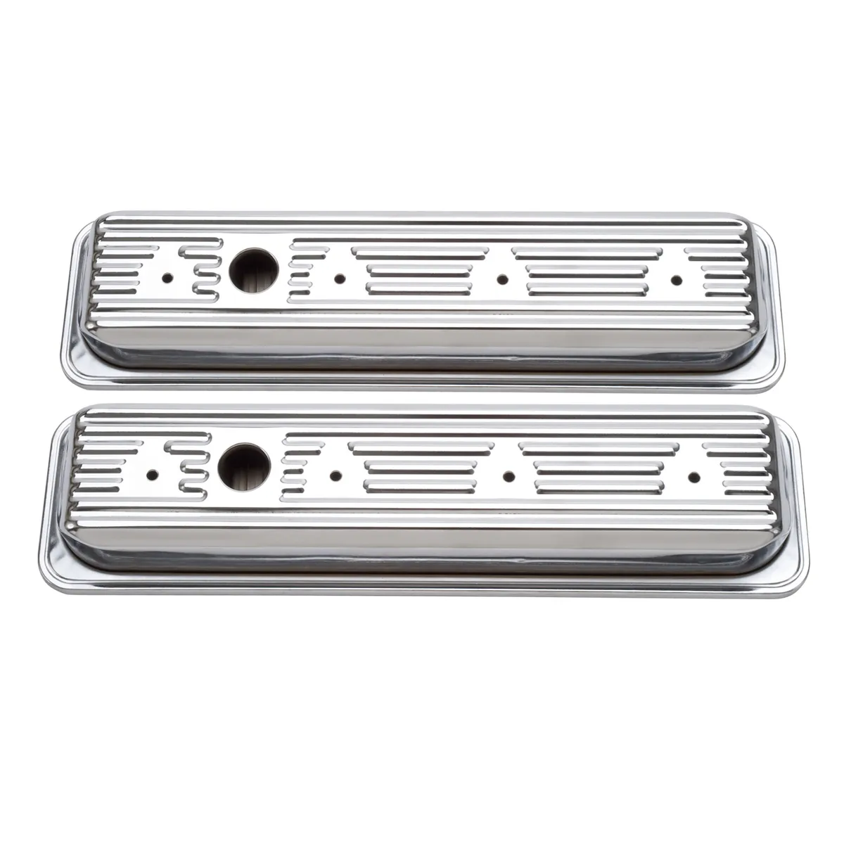 Valve Cover, Signature Series, Small Block Chevrolet, 262-400, 1987-1995, Center Bolt, Low Profile, Chrome product image