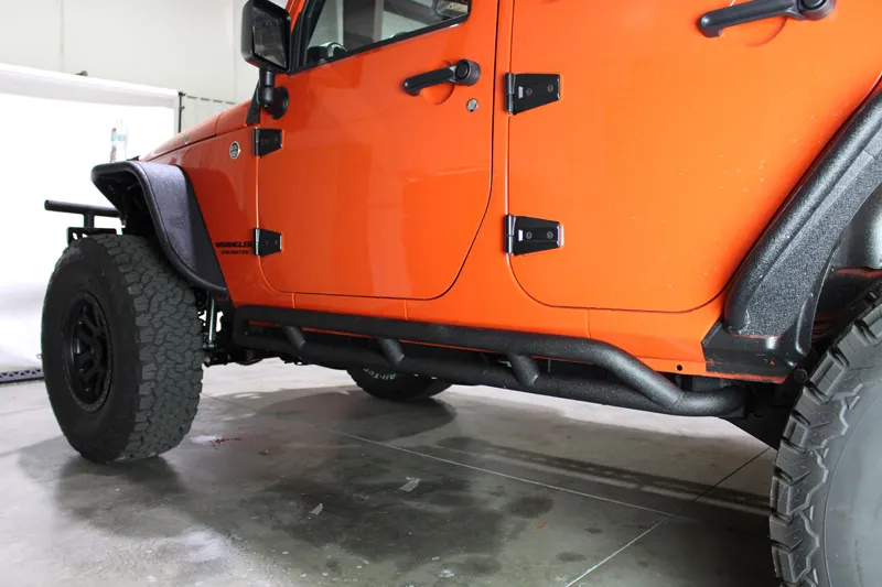 Jeep JK Rock Sliders 4 Door 07-18 Wrangler JK Unlimited Steel Black Textured Powdercoat Fishbone Offroad product image