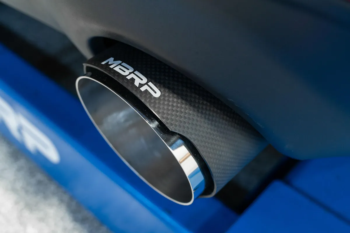 Armor Lite Cat Back Performance Exhaust System; Fits w/Active Exhaust Valves; 3 in.; Aluminum; Dual Rear; Street Profile; 5 in. Dual Carbon Fiber Tips; product image