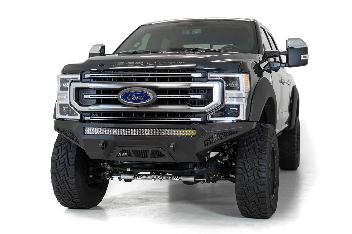 Ford Super Duty 2020 - up Stealth Fighter Front Bumper with 10 duallyuniversal 40 Mounts with D-ring Clevis Mounts and Dually Mounts on Sides in Hammer Black with Satin Black panels product image