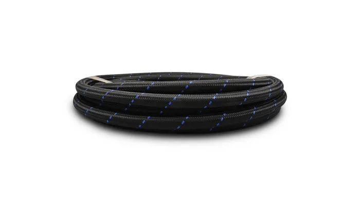 Nylon Braided Flex Hose; -12AN; 0.6875 in. Hose ID; 0.9375 in. Hose OD; 350 PSI Operating Pressure; 1400 PSI BP; 10ft. Roll; Black/Blue; product image