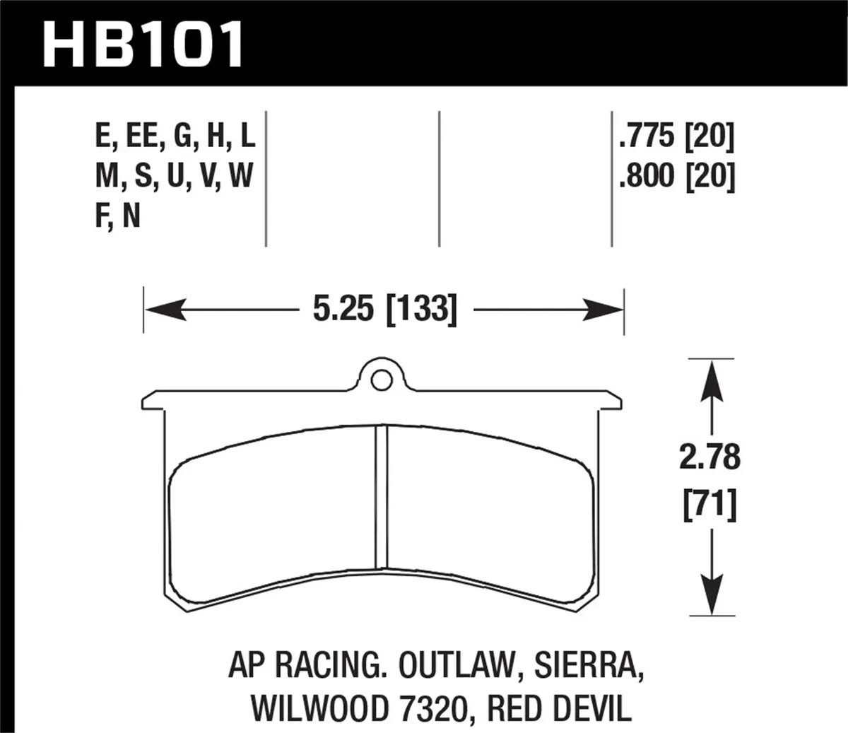 HP Plus Disc Brake Pad; 0.800 Thickness; Fits Wilwood SL; AP Racing; Outlaw; product image