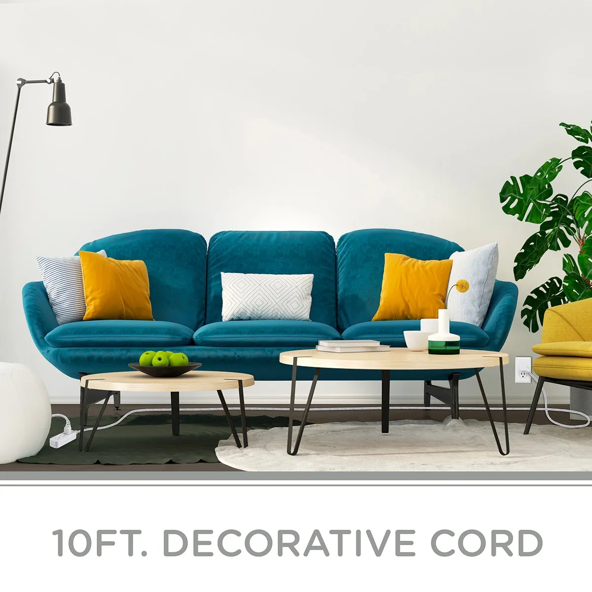 Cordinate 3-Outlet 10ft. Braided Extension Cord, White/Gray product image