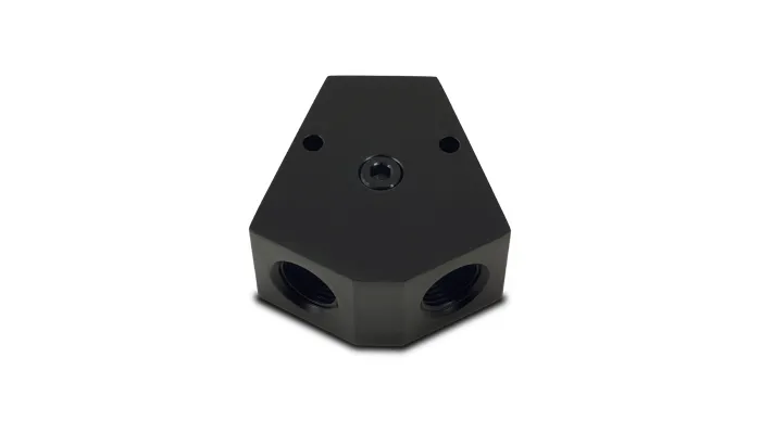 y Block Adapter Fitting; 0.5 In. Npt Single Size; 0.5 In. Npt Dual Size; 6061 Aluminum; Black Anodized; W/0.125 In. Npt Port; product image