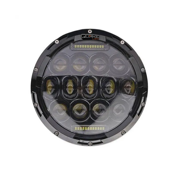 Quake LED - Qte769 - 7 Inch Headlight Jeep Jk/Cj/Tj 75 Watt High/Low RGB Accent Quad-Lock/Interlock Black Reflector Tempest Series For 1975-1983 Jeep Cj5 product image