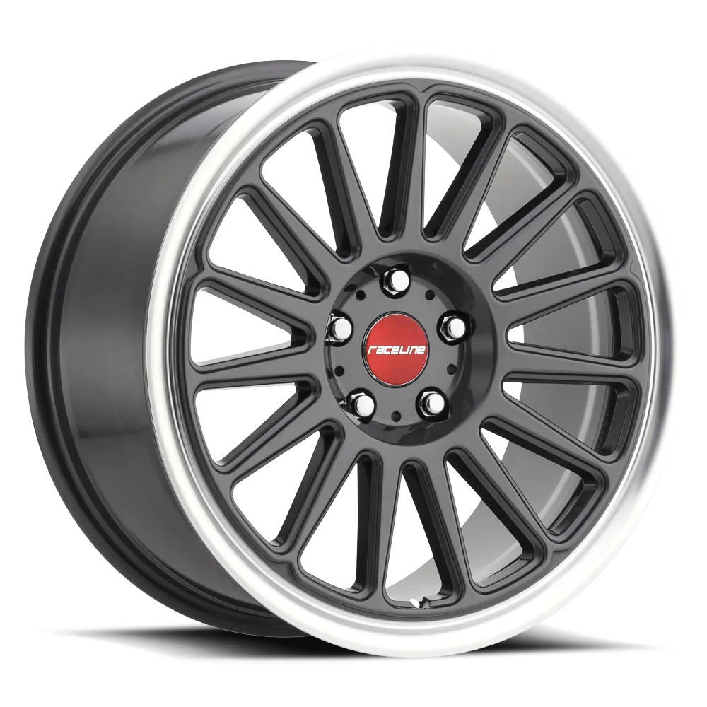 Raceline Wheels Aluminum Wheels 18x8.5 Grip 315G Machined Lip-Red Logo Gloss Gunmetal Grray Multi Spoke 45 Offset 5 on 120 Bolt Pattern 74.1 Bore Raceline